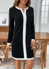 Kadın Uzun Kollu Yuvarlak V Yakalı şerit Detaylı Modal Mini Elbise