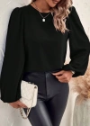 Kadın Uzun Kollu Yuvarlak Yaka Arkadan Bağcıklı Salaş Ithal Krep Bluz
