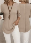Kadın Uzun Kollu Yuvarlak Yaka Arkadan Düğmeli Waffle Bluz