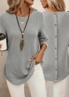Kadın Uzun Kollu Yuvarlak Yaka Arkadan Düğmeli Waffle Bluz