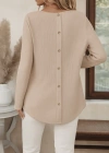 Kadın Uzun Kollu Yuvarlak Yaka Arkadan Düğmeli Waffle Bluz