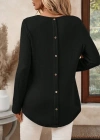 Kadın Uzun Kollu Yuvarlak Yaka Arkadan Düğmeli Waffle Bluz
