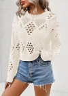 Kadın Uzun Kollu Yuvarlak Yaka Delik Desenli Triko Bluz