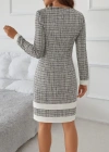 Kadın Uzun Kollu Yuvarlak Yaka Etek Ucu şerit Detaylı Mini Dokuma Elbise