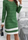 Kadın Uzun Kollu Yuvarlak Yaka Etek Ucu şerit Detaylı Mini Dokuma Elbise