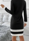 Kadın Uzun Kollu Yuvarlak Yaka Etek Ucu şerit Detaylı Mini Siyah Beyaz Dalgıç Elbise