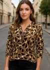 Kadın Uzun Kollu Yuvarlak Yaka Fermuarlı Desenli şardonlu Bluz