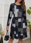 Kadın Uzun Kollu Yuvarlak Yaka Geometrik Süprem Elbise