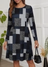 Kadın Uzun Kollu Yuvarlak Yaka Geometrik Süprem Elbise