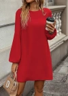 Kadın Uzun Kollu Yuvarlak Yaka Mini Ithal Krep Elbise