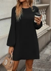 Kadın Uzun Kollu Yuvarlak Yaka Mini Ithal Krep Elbise