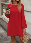 Kadın Uzun Kollu Yuvarlak Yaka Mini Ithal Krep Elbise