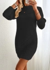 Kadın Uzun Kollu Yuvarlak Yaka Mini Triko Elbise
