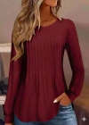 Kadın Uzun Kollu Yuvarlak Yaka Nervürlü Bluz