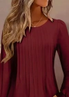 Kadın Uzun Kollu Yuvarlak Yaka Nervürlü Bluz