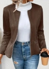 Kadın Uzun Kollu Yuvarlak Yaka önden Fermuarlı Süet Ceket
