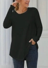 Kadın Uzun Kollu Yuvarlak Yaka Salaş Iki Iplik Bluz