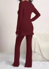 Kadın Uzun Kollu Yuvarlak Yaka Yandan Yırtmaç Detaylı şardonlu Kaşkorse Bluz Ve Pantolon Ikili Takım