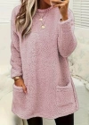 Kadın Uzun Kollu Yuvarlak Yakalı Cepli Peluş Bluz