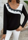 Kadın Uzun Kollu Yuvarlak Yakalı çift Renkli Dantel Detaylı Viskon Bluz