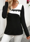 Kadın Uzun Kollu Yuvarlak Yakalı çift Renkli Dantel Detaylı Viskon Bluz