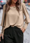 Kadın Uzun Kollu Yuvarlak Yakalı Düğmeli Ithal Krep Bluz