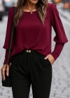 Kadın Uzun Kollu Yuvarlak Yakalı Düğmeli Ithal Krep Bluz