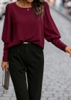 Kadın Uzun Kollu Yuvarlak Yakalı Düğmeli Ithal Krep Bluz