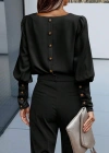 Kadın Uzun Kollu Yuvarlak Yakalı Düğmeli Ithal Krep Bluz