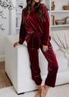 Kadın Uzun Kollu Yuvarlak Yakalı Kadife Bluz Ve Pantolon Takım