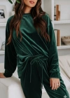 Kadın Uzun Kollu Yuvarlak Yakalı Kadife Bluz Ve Pantolon Takım
