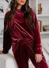Kadın Uzun Kollu Yuvarlak Yakalı Kadife Bluz Ve Pantolon Takım