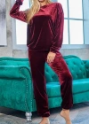 Kadın Uzun Kollu Yuvarlak Yakalı Kadife Bluz Ve Pantolon Takım