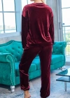 Kadın Uzun Kollu Yuvarlak Yakalı Kadife Bluz Ve Pantolon Takım
