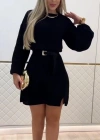 Kadın Uzun Kollu Yuvarlak Yakalı Kısa Triko Elbise