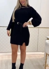 Kadın Uzun Kollu Yuvarlak Yakalı Kısa Triko Elbise