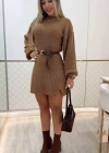 Kadın Uzun Kollu Yuvarlak Yakalı Kısa Triko Elbise