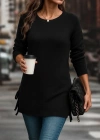 Kadın Uzun Kollu Yuvarlak Yakalı Yanlardan Bağcıklı Triko Bluz