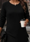 Kadın Uzun Kollu Yuvarlak Yakalı Yanlardan Bağcıklı Triko Bluz