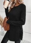 Kadın Uzun Kollu Yuvarlak Yakalı Yanlardan Bağcıklı Triko Bluz