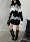 Kadın Uzun Kollu Zigzag Desen Triko Elbise
