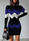 Kadın Uzun Kollu Zigzag Desen Triko Elbise