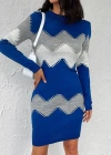 Kadın Uzun Kollu Zigzag Desen Triko Elbise