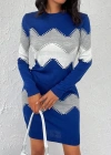 Kadın Uzun Kollu Zigzag Desen Triko Elbise