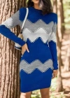 Kadın Uzun Kollu Zigzag Desen Triko Elbise