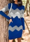 Kadın Uzun Kollu Zigzag Desen Triko Elbise