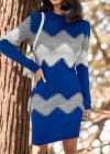 Kadın Uzun Kollu Zigzag Desen Triko Elbise