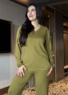 Kadın V Yaka Bluz Ve Pantolon Ikili Takım