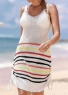 Kadın V Yaka çizgi Desenli Yanlar Asansör Büzgülü Triko Pareo
