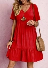 Kadın V Yaka, Fırfırlı Bürümcük Kumaş Elbise